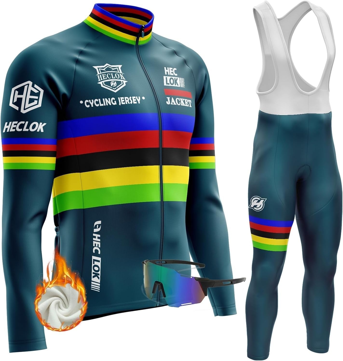 Winter Cycling Jersey Sets Thermal Fleece Set - Bib Pants, Jersey and *Goggles