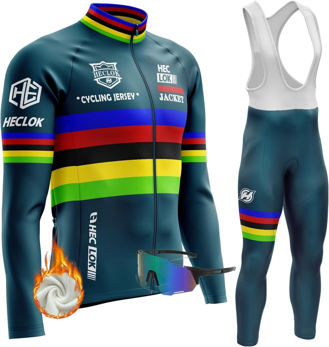 Winter Cycling Jersey Sets Thermal Fleece Set - Bib Pants, Jersey and *Goggles