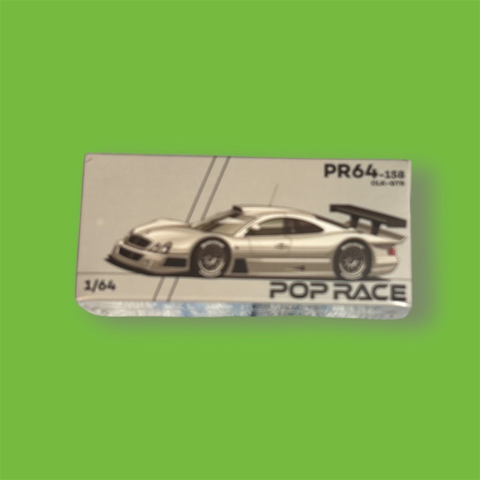 MERCEDES-BENZ CLK GTR SILVER 1/64 DIECAST MODEL CAR BY POP RACE PR64-158 - *NWI