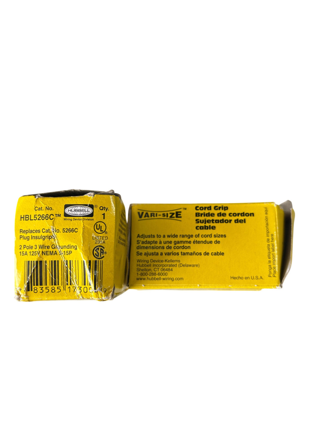 HUBBELL 15 Amp HBL5266CA Angle Straight Blade Plug NEMA 5-15P, 125V AC 2 PACKS