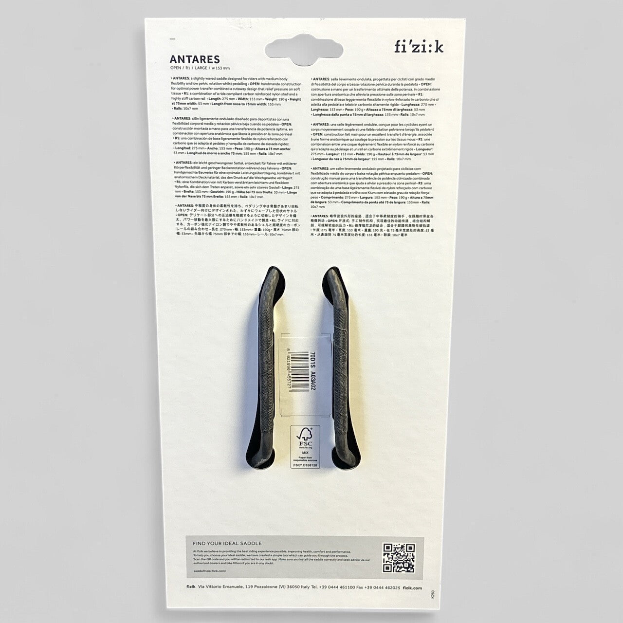 fi'zi:k Antares Open anatomic R1 Road Racing 190 gr Bike Seat Black - 153mm New