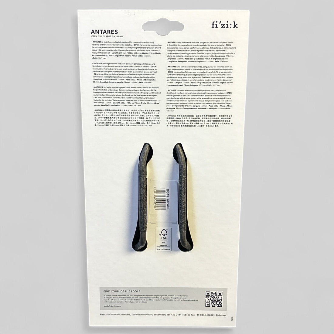 fi'zi:k Antares Open anatomic R1 Road Racing 190 gr Bike Seat Black - 153mm New