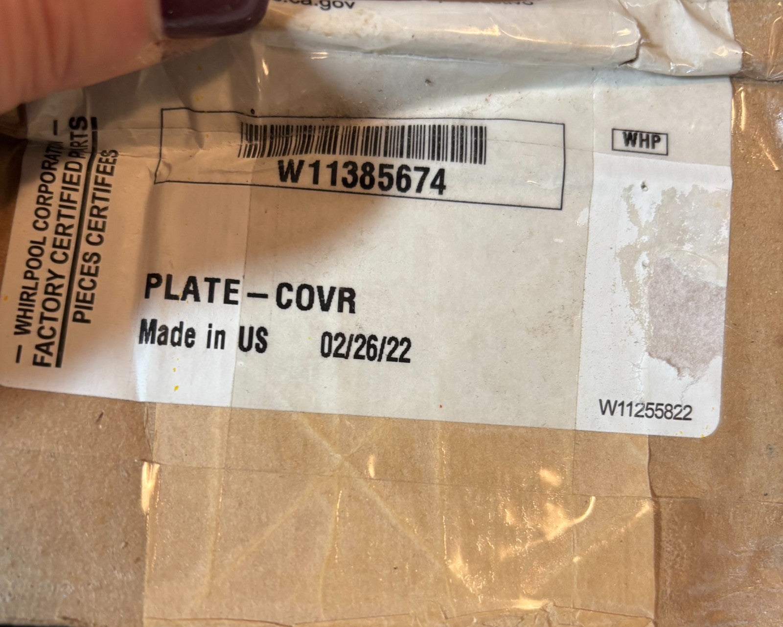 Whirlpool/KitchenAid Cover Plate WPL W11385674 or W11255822 NEW