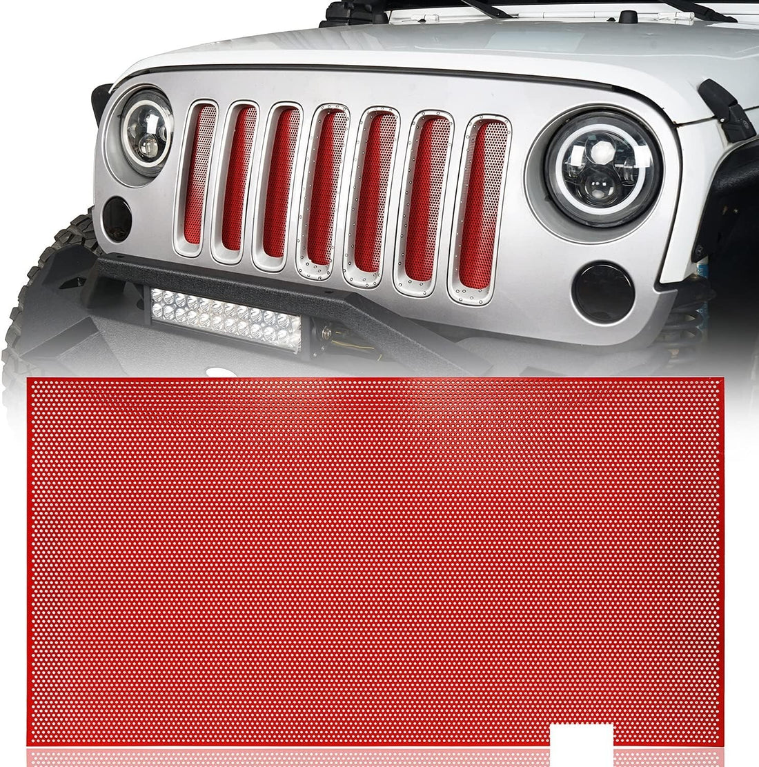 HOOKE ROAD MMR.22339 RED FRONT GRILLE MESH INSERT, WRANGLER JK 2007-2018 NEW