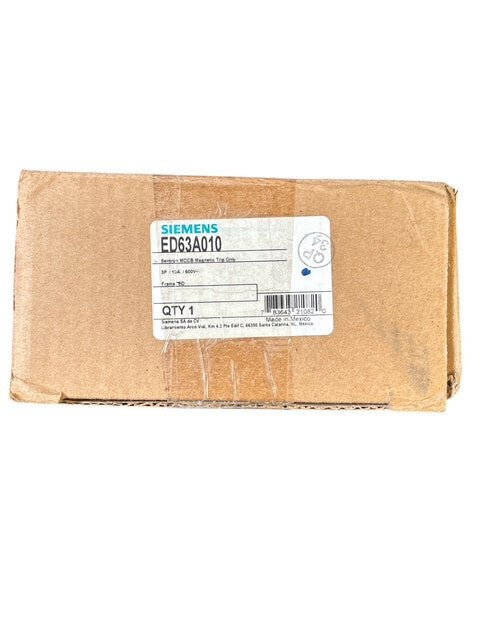 Siemens ED63A010 Sentron MCCB  Magnetic Trip Only, 3P / 10A / 600V - NEW