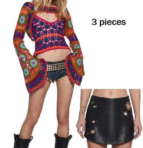 Dolls Kill - 3 pieces - Small Crochet Shrug and Tank and Faux Leather Skirt NWT