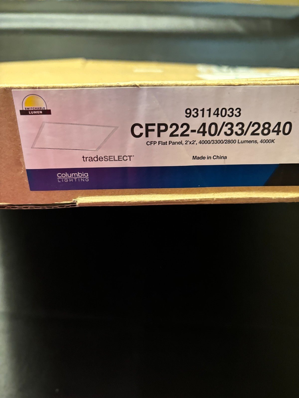 NEW  Columbia Lighting CFP22-40/33/2840 2'x2' Edge-Lit Flat Panel Dimable