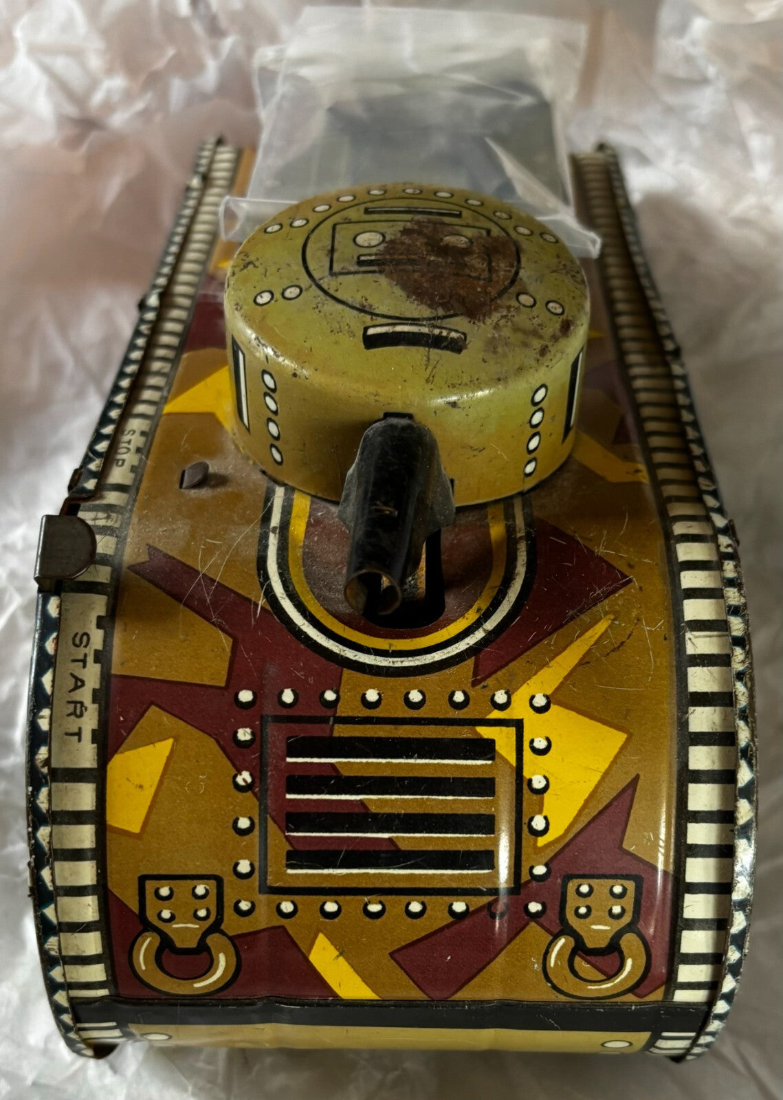 1930S Marx Sparkling Windup Doughboy Pop-up Tank Tin Lrg 10" Long with Key WORKS