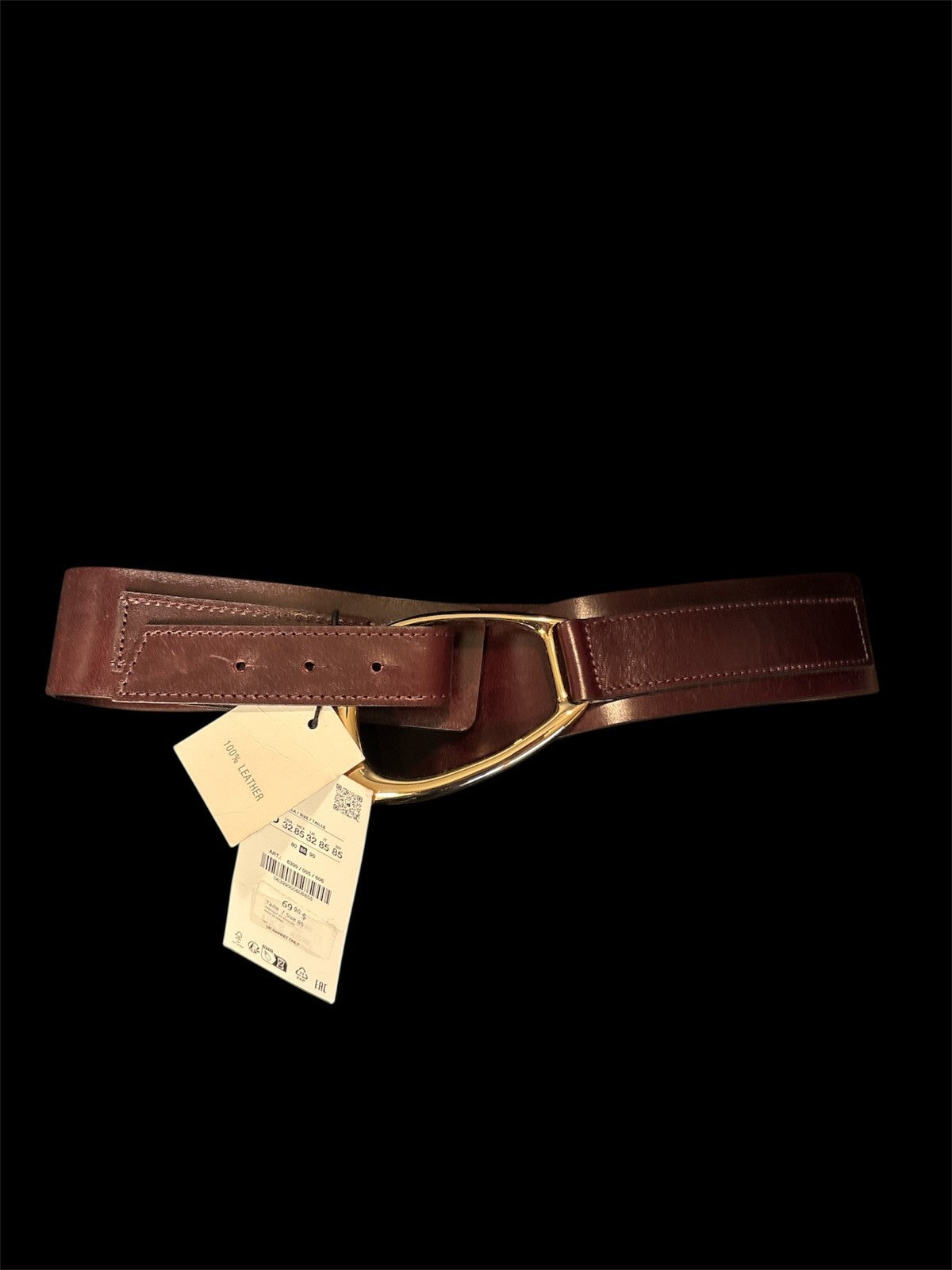 ZARA WOMAN SS25 BURGUNDY LEATHER SASH BELT WITH OVAL BUCKLE 6399/005/606 - NWT