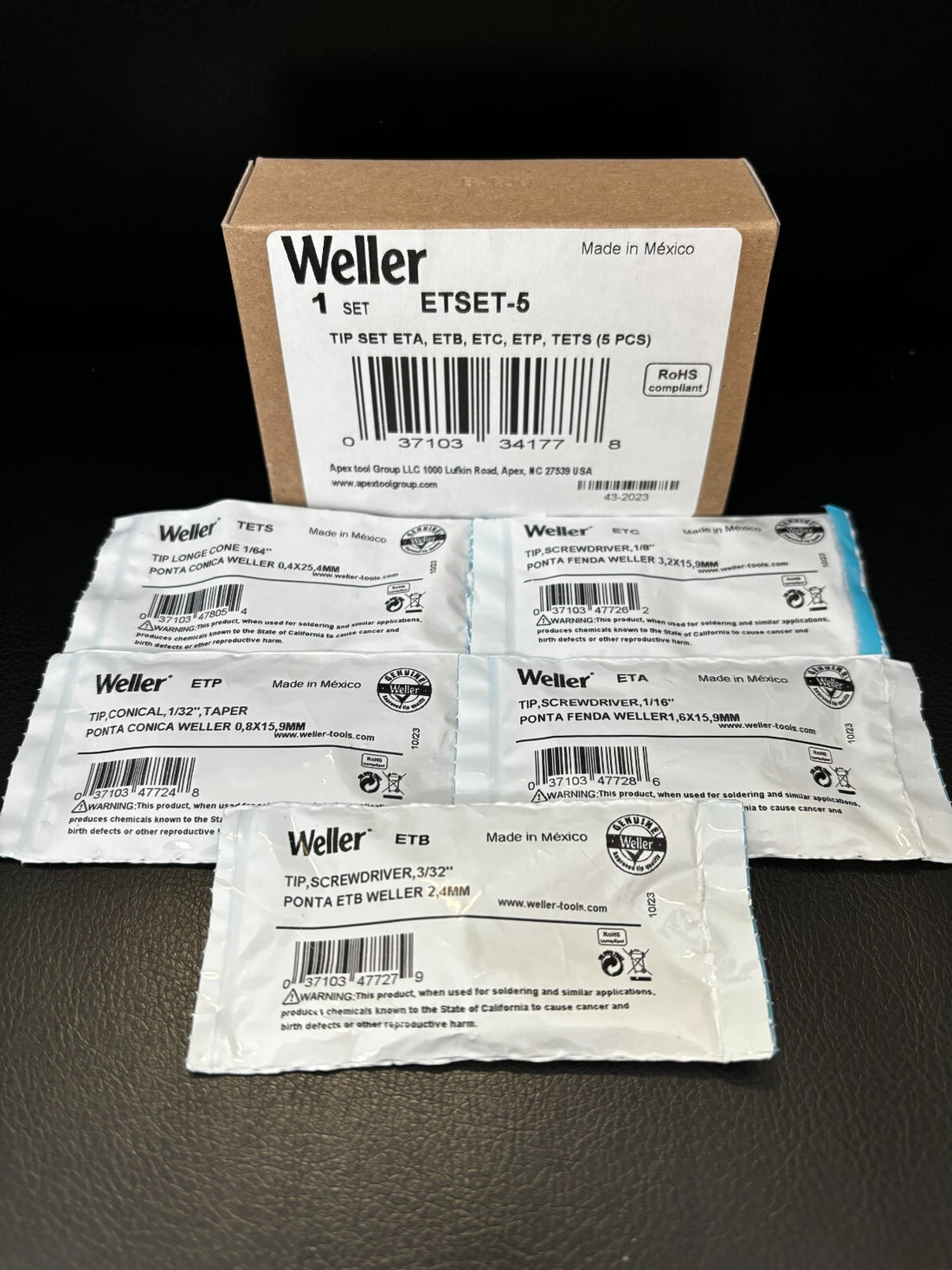 Weller WE1010 Soldering 5 Tip Set (ETSET-5)  ETA, ETB, ETC, ETP, TETS