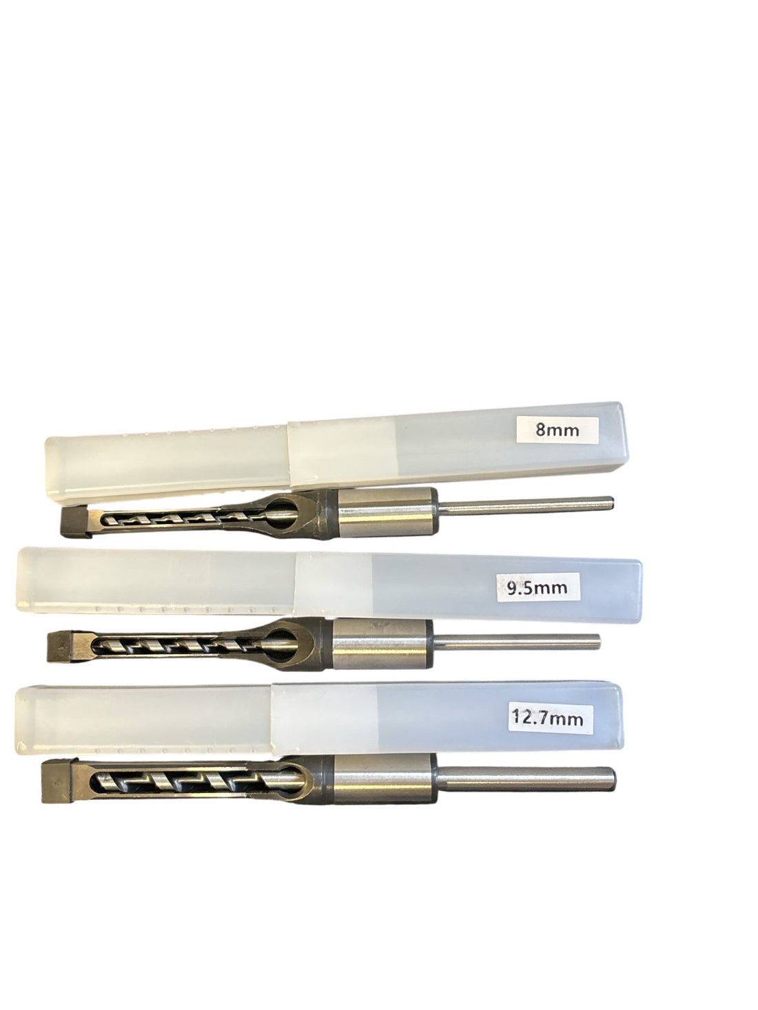 3 x Square Hole Drill Bits Set  8mm, 9.5mm + 12.7mm