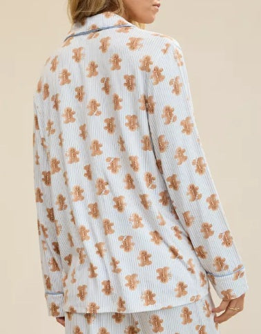 AERIE REAL SOFT PAJAMA SHIRT - GINGERBREAD MEN - MEDIUM - NEW