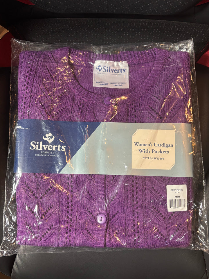 SILVERTS - WOMEN'S CARDIGAN WITH POCKETS - MEDIUM - PLUM
