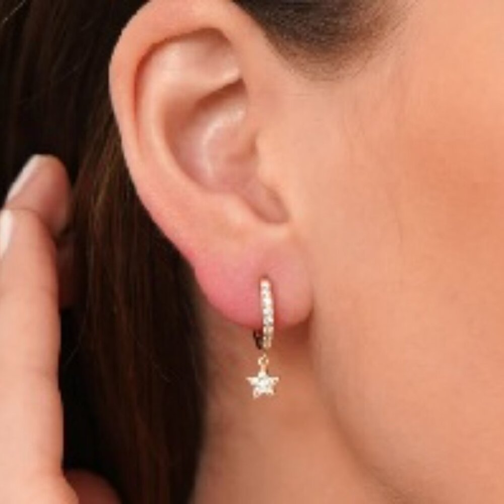 2 Pair of Saltaire Gold Plated CZ and Black Gem Stone Earrings (13mm x 3mm)