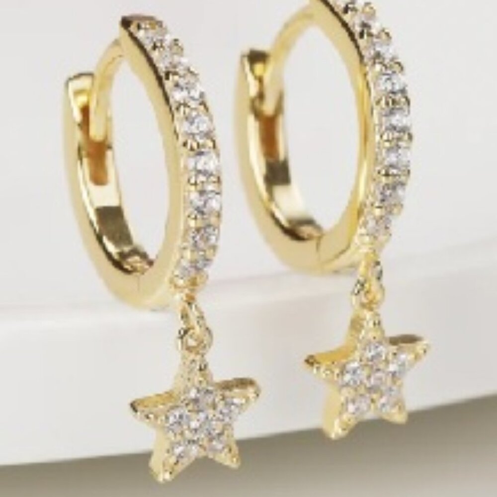 2 Pair of Saltaire Gold Plated CZ and Black Gem Stone Earrings (13mm x 3mm)