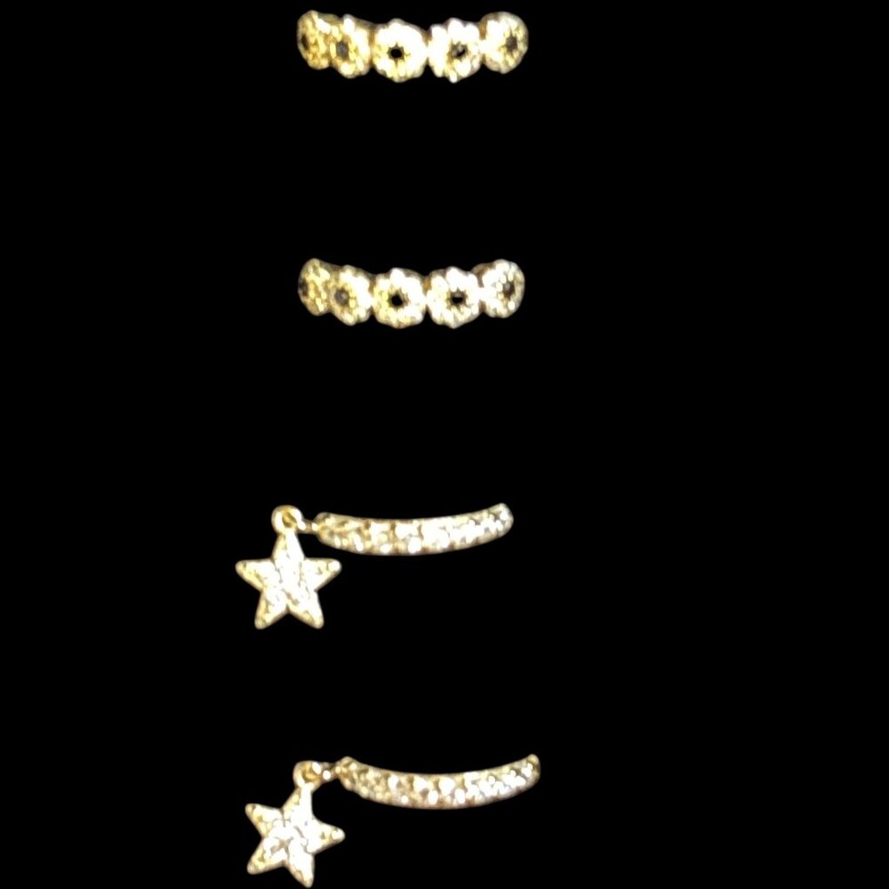 2 Pair of Saltaire Gold Plated CZ and Black Gem Stone Earrings (13mm x 3mm)