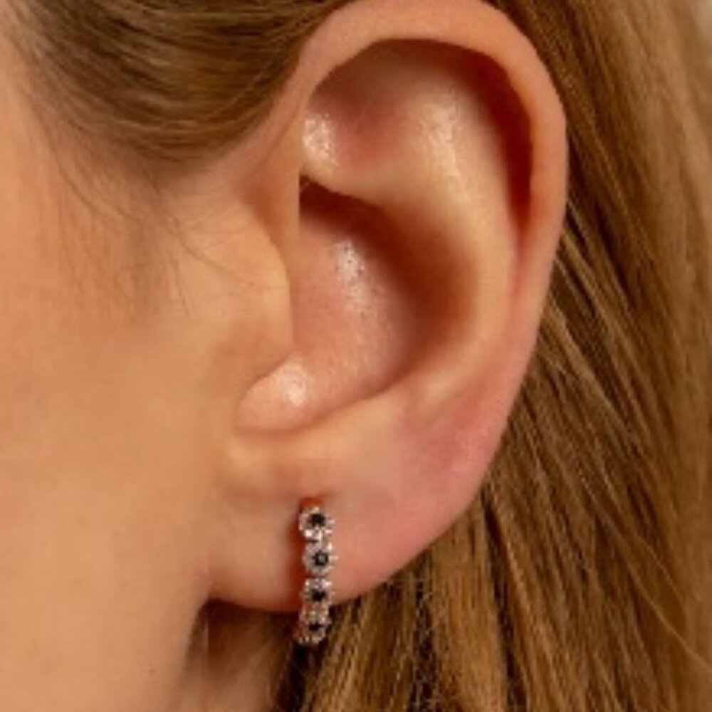 2 Pair of Saltaire Gold Plated CZ and Black Gem Stone Earrings (13mm x 3mm)