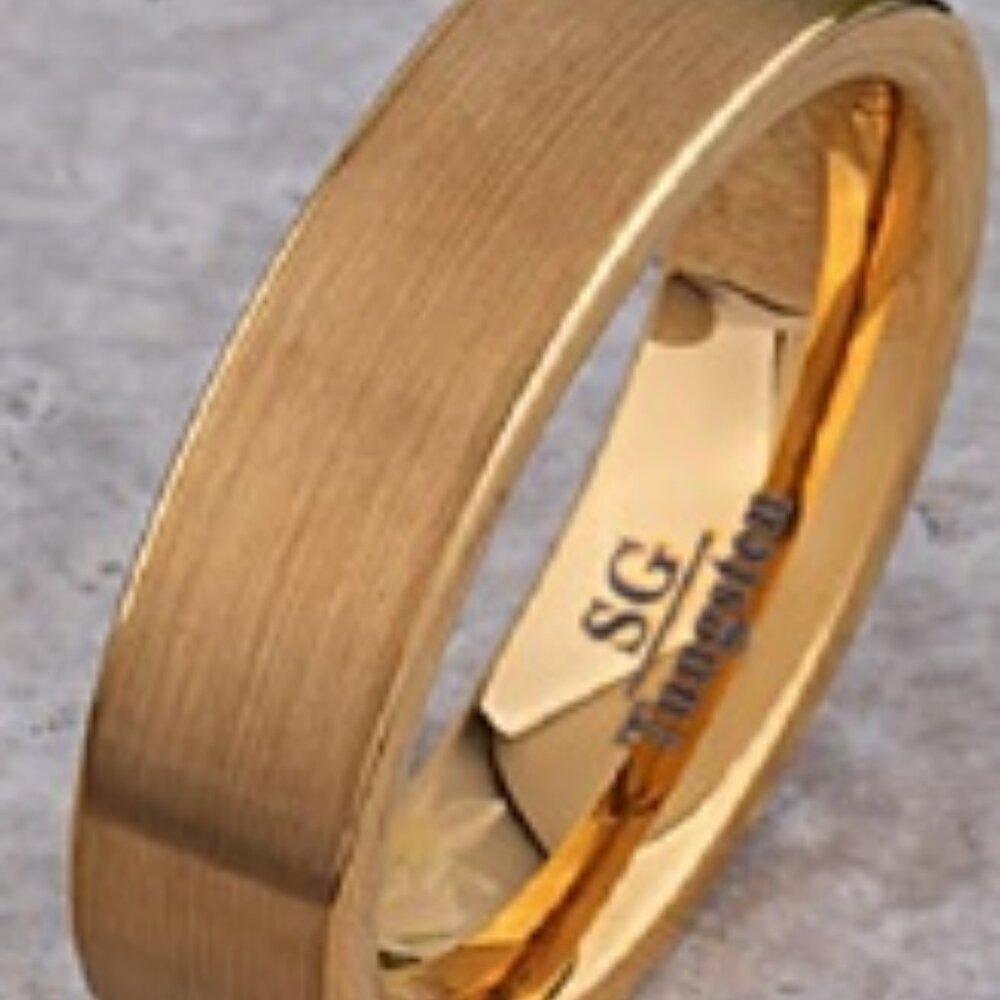 Yellow Gold Tungsten Ring with Brush Finish - 4mm Width - With Gift Box