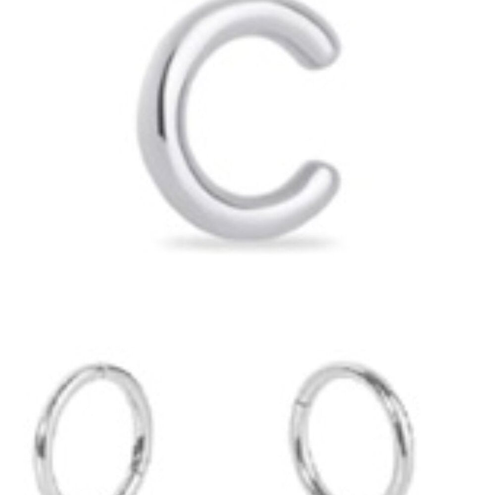 MIA 10mm hoops and 1 ear cuff. Stainless steel - stays silver forever! - NWT