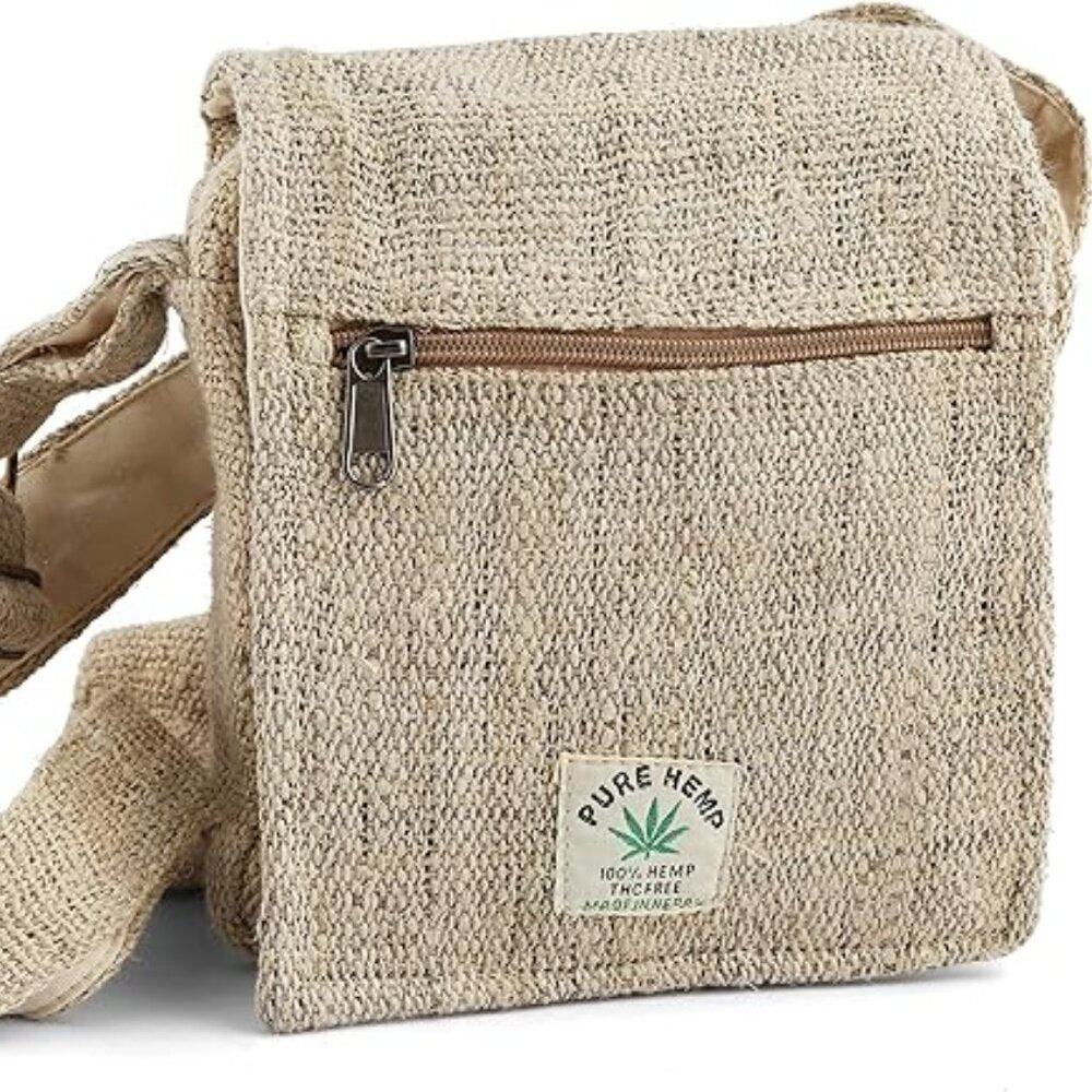 Hemp Sidepack - Natural Boho Crossbody Bag for Women or Men - Small