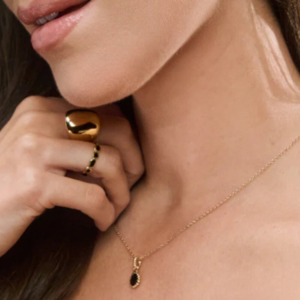 MIA - Ines Pendant Necklace - PVD Gold and Black Enamel - 16-18" - NWT