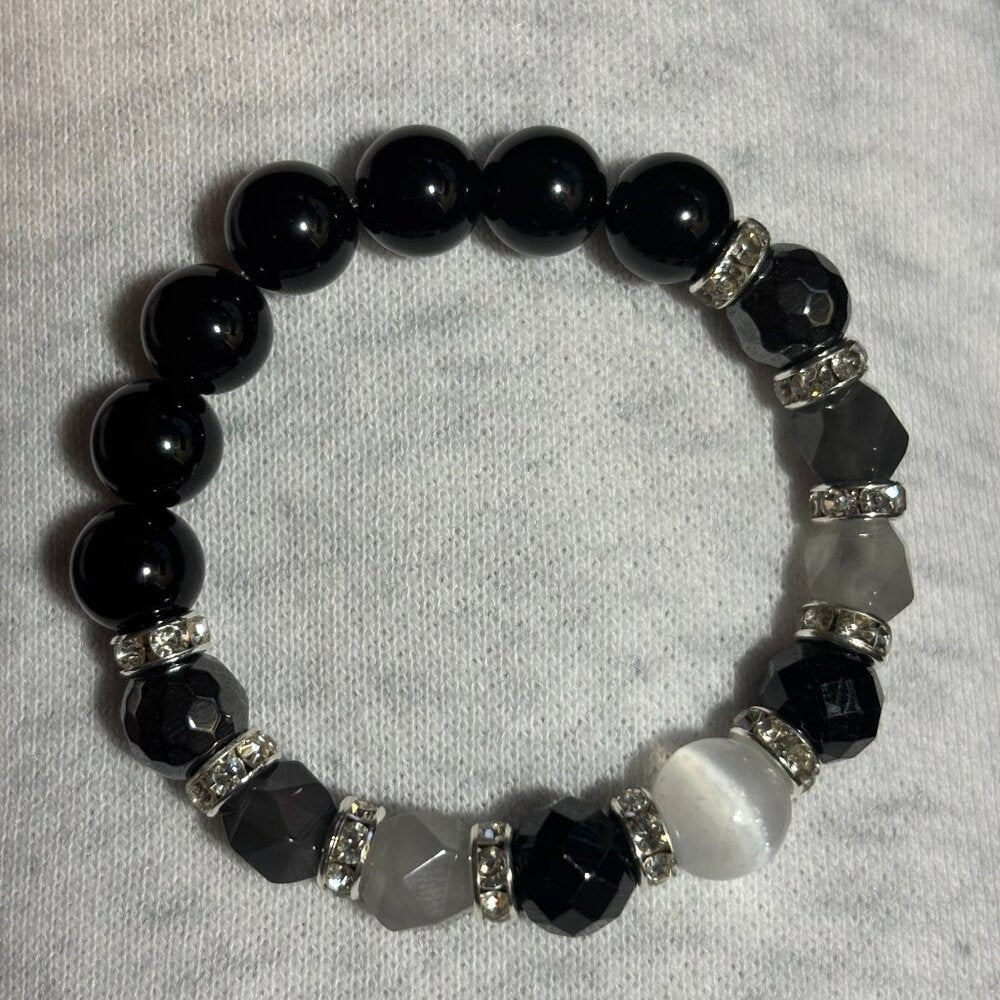 5 inch Selenite Black Tourmaline Bracelet - NEW