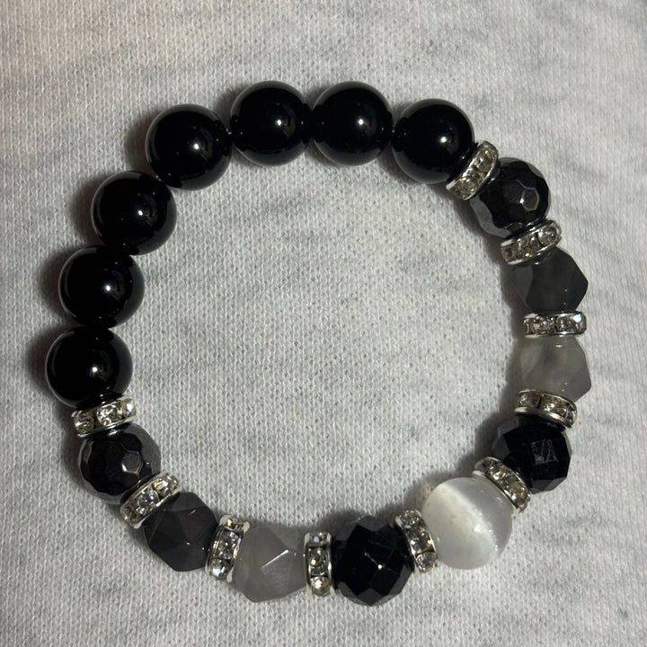 5 inch Selenite Black Tourmaline Bracelet - NEW