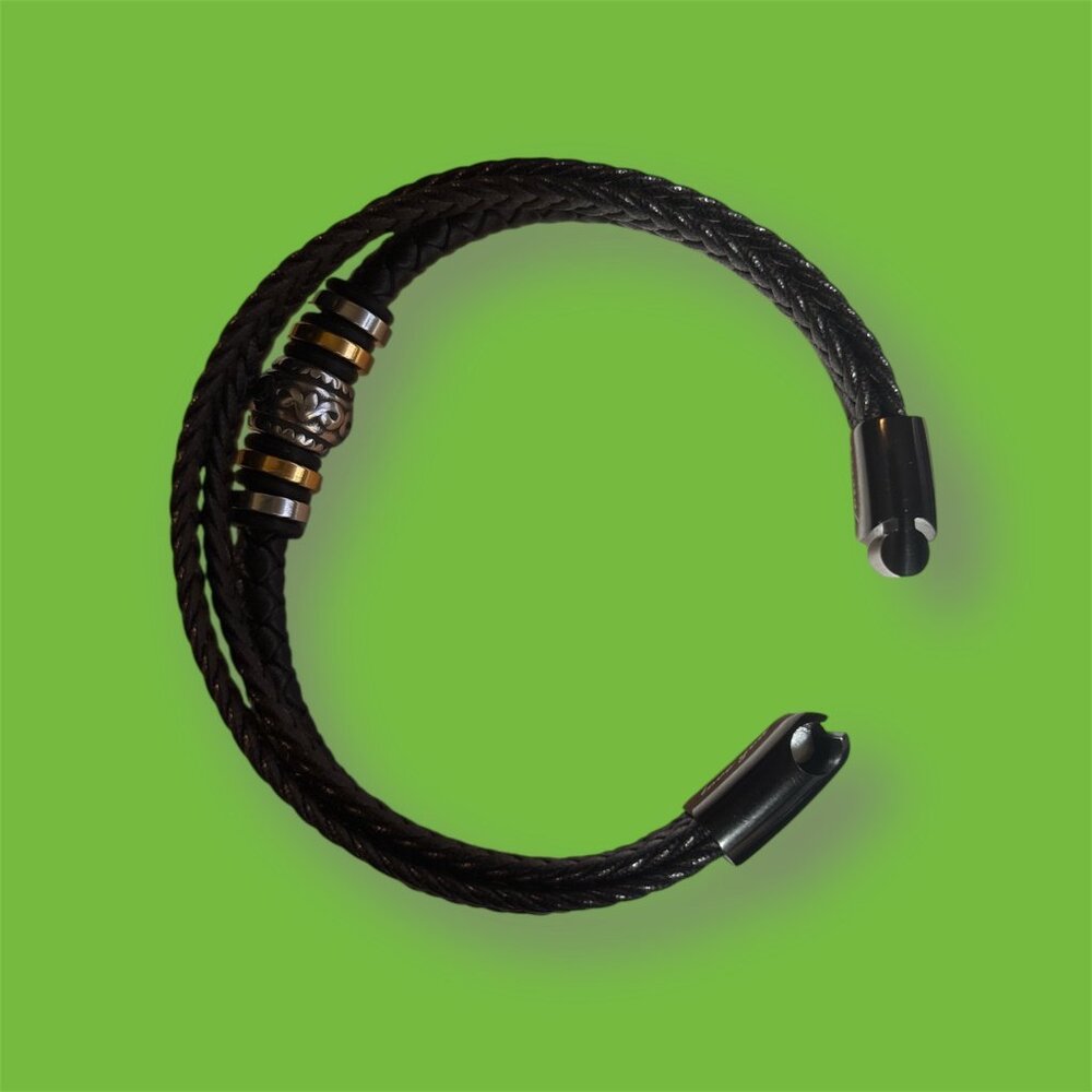 Men's Leather Braided Bracelet, 3 layers for son. 8 inch - NEW