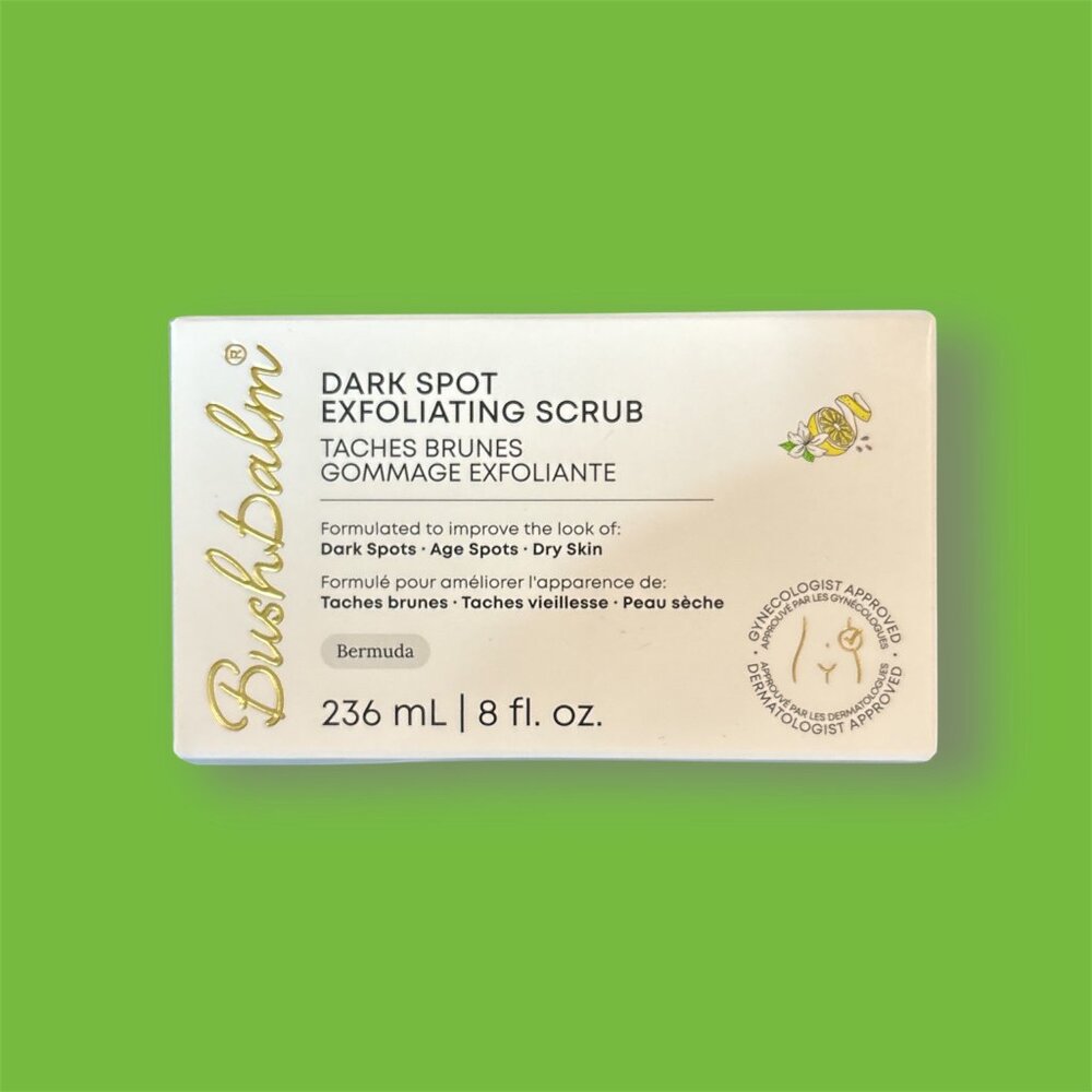 Bushbalm 3 piece set includes Dark Spot Ecxfoliating Scrub. Dark Spot Oil & Mask