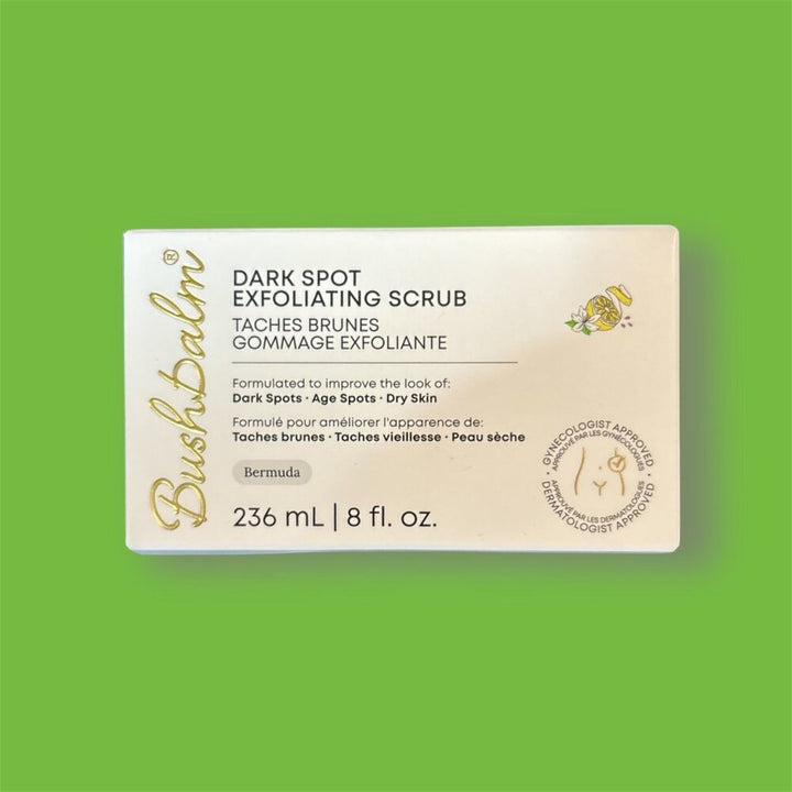 Bushbalm 3 piece set includes Dark Spot Ecxfoliating Scrub. Dark Spot Oil & Mask