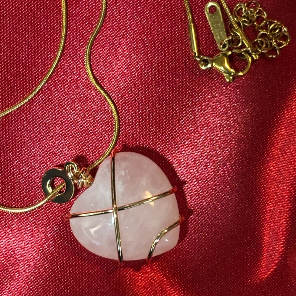 Aurabloom Rose Quartz Heart Pendant Gold-tone Stainless Steel 15-17 inch NWT