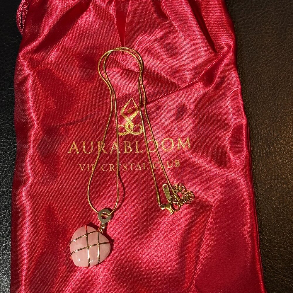 Aurabloom Rose Quartz Heart Pendant Gold-tone Stainless Steel 15-17 inch NWT