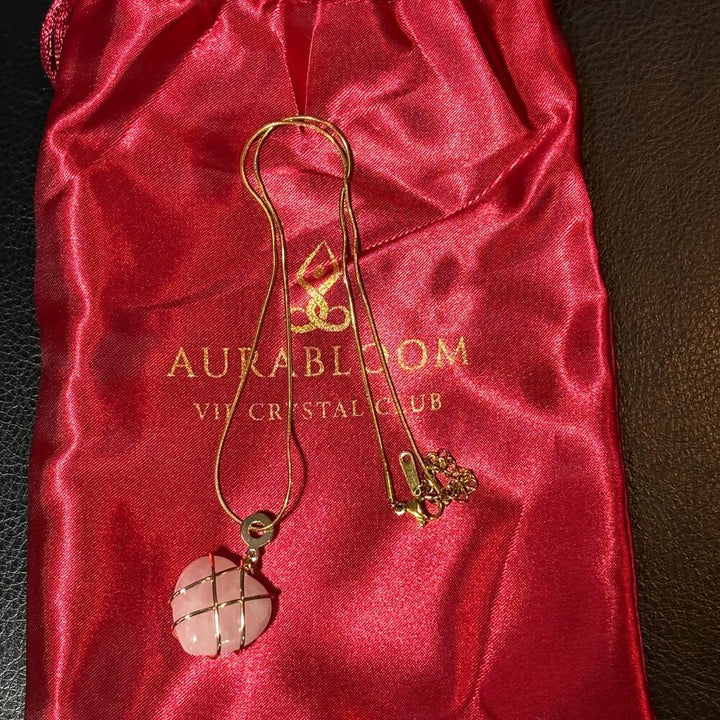 Aurabloom Rose Quartz Heart Pendant Gold-tone Stainless Steel 15-17 inch NWT