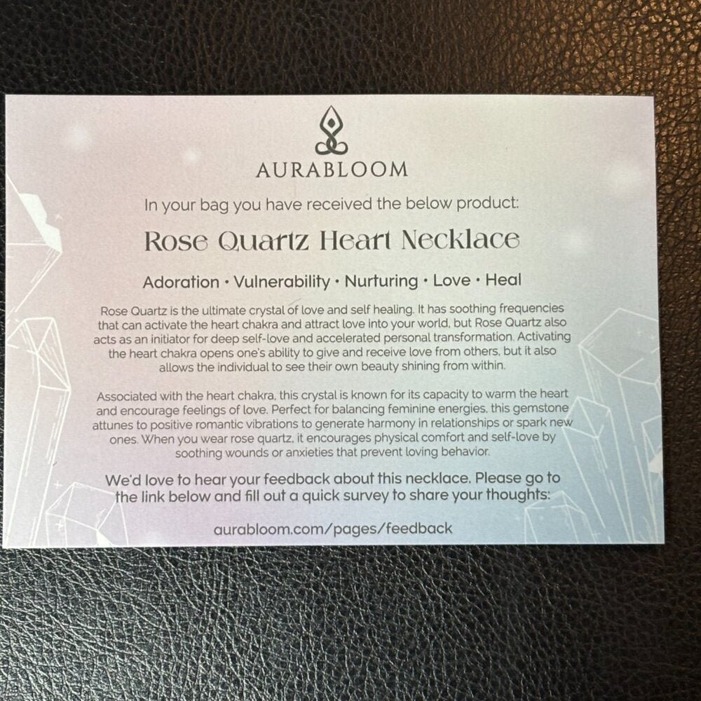 Aurabloom Rose Quartz Heart Pendant Gold-tone Stainless Steel 15-17 inch NWT