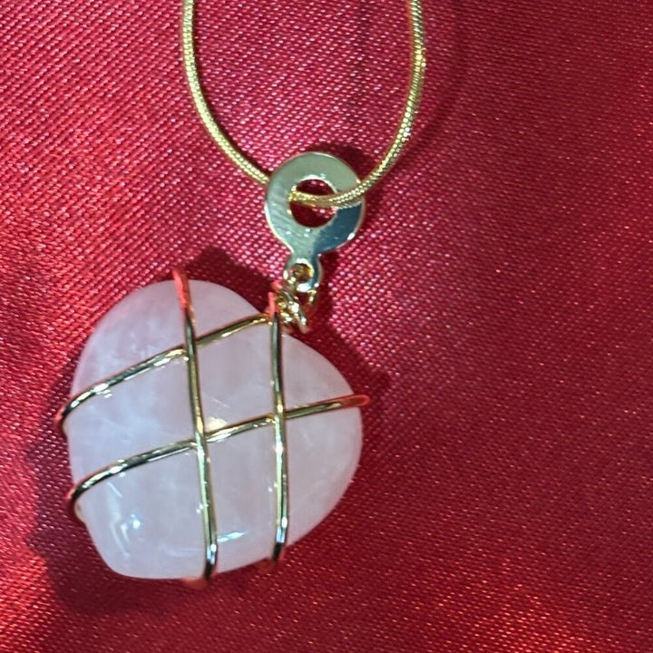 Aurabloom Rose Quartz Heart Pendant Gold-tone Stainless Steel 15-17 inch NWT
