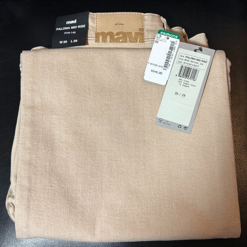 Mavi - Paloma Wide Leg Jeans  Mid Rise | Beige Natural Dye - W26xL29 - NWT