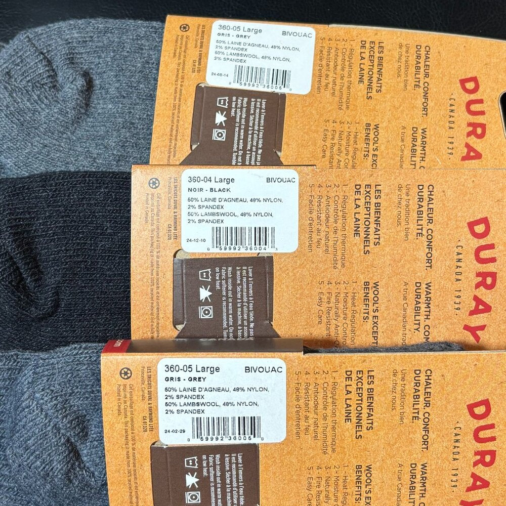 Unisex Duray Lambs Wool Socks - 3 pair - LARGE (M10-12.5) (W9-11.5) NWT